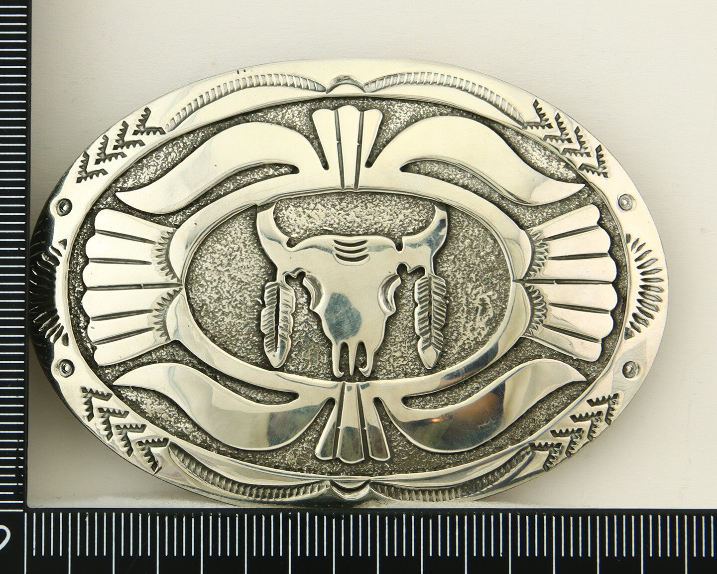 Navajo Belt Buckle 925 Sterling Silver Artist Signed Gene Gibson 2x3 in C.80's