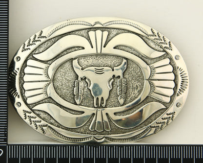 Navajo Belt Buckle 925 Sterling Silver Artist Signed Gene Gibson 2x3 in C.80's