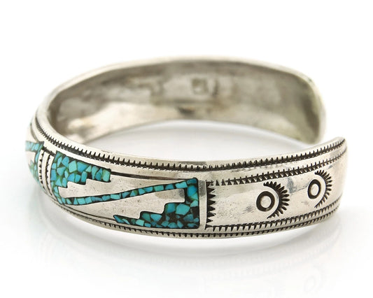 Navajo Cuff Bracelet Sterling Silver Authentic Turquoise Signed LB
