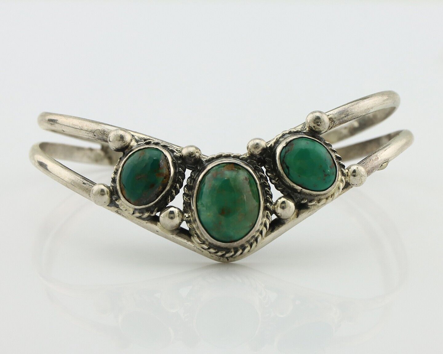 Navajo Bracelet 925 Silver Natural Green Turquoise Artist Signed MC C.80's