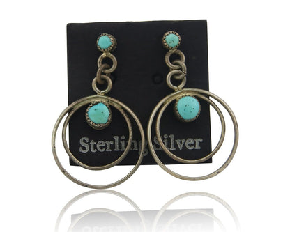 Navajo Earrings 925 Silver Natural Turquoise Native American Artist C.80's