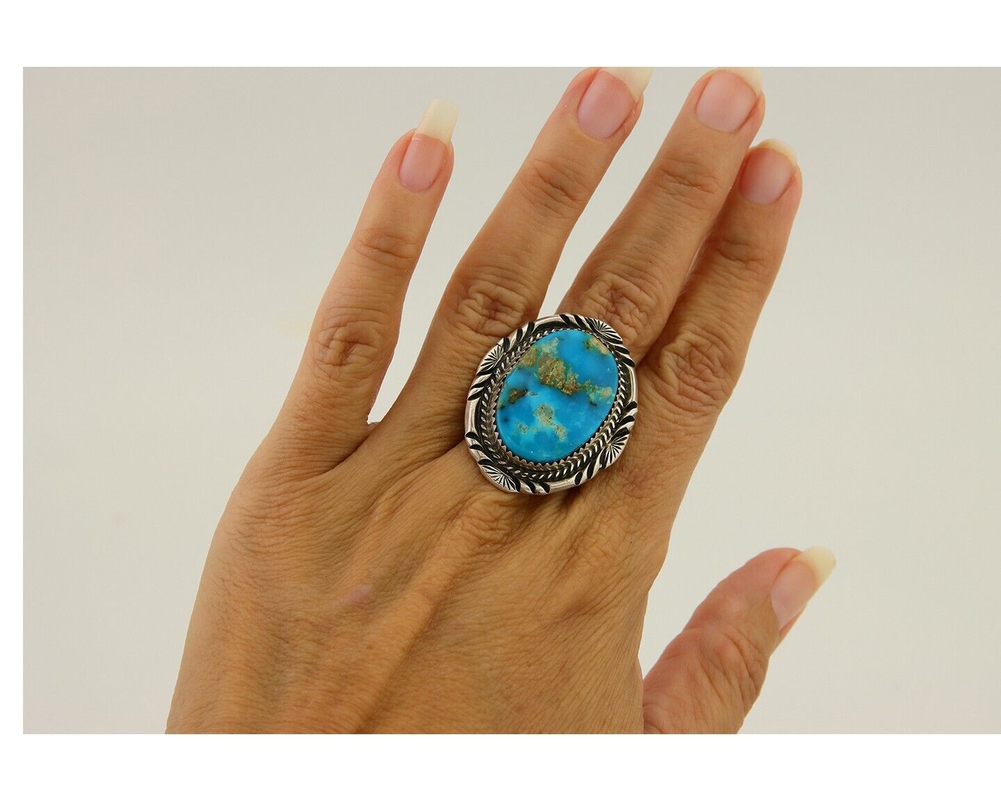 Navajo Ring 925 Sterling Silver Turquoise Signed Mike Begay C.80's