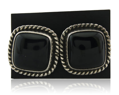 Navajo Cufflinks 925 Silver Native American Artist Natural Onyx C.80's