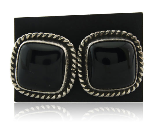 Navajo Cufflinks 925 Silver Native American Artist Natural Onyx C.80's