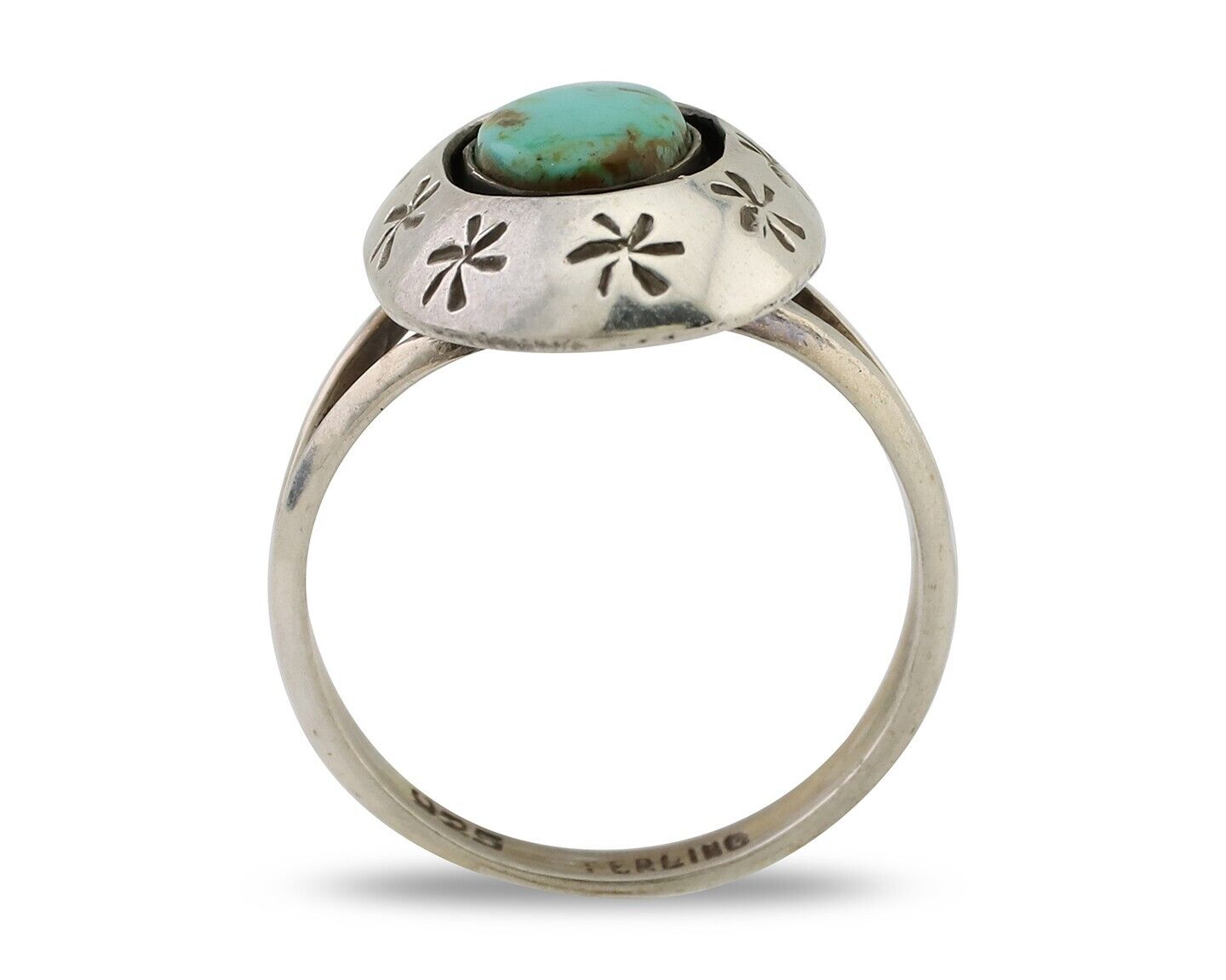 Navajo Ring 925 Silver Kingman Turquoise Native American Artist C.80's