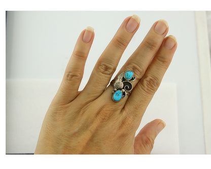 Vintage Navajo Ring 925 Sterling Silver Handmade Authentic Turquoise Size 6.0