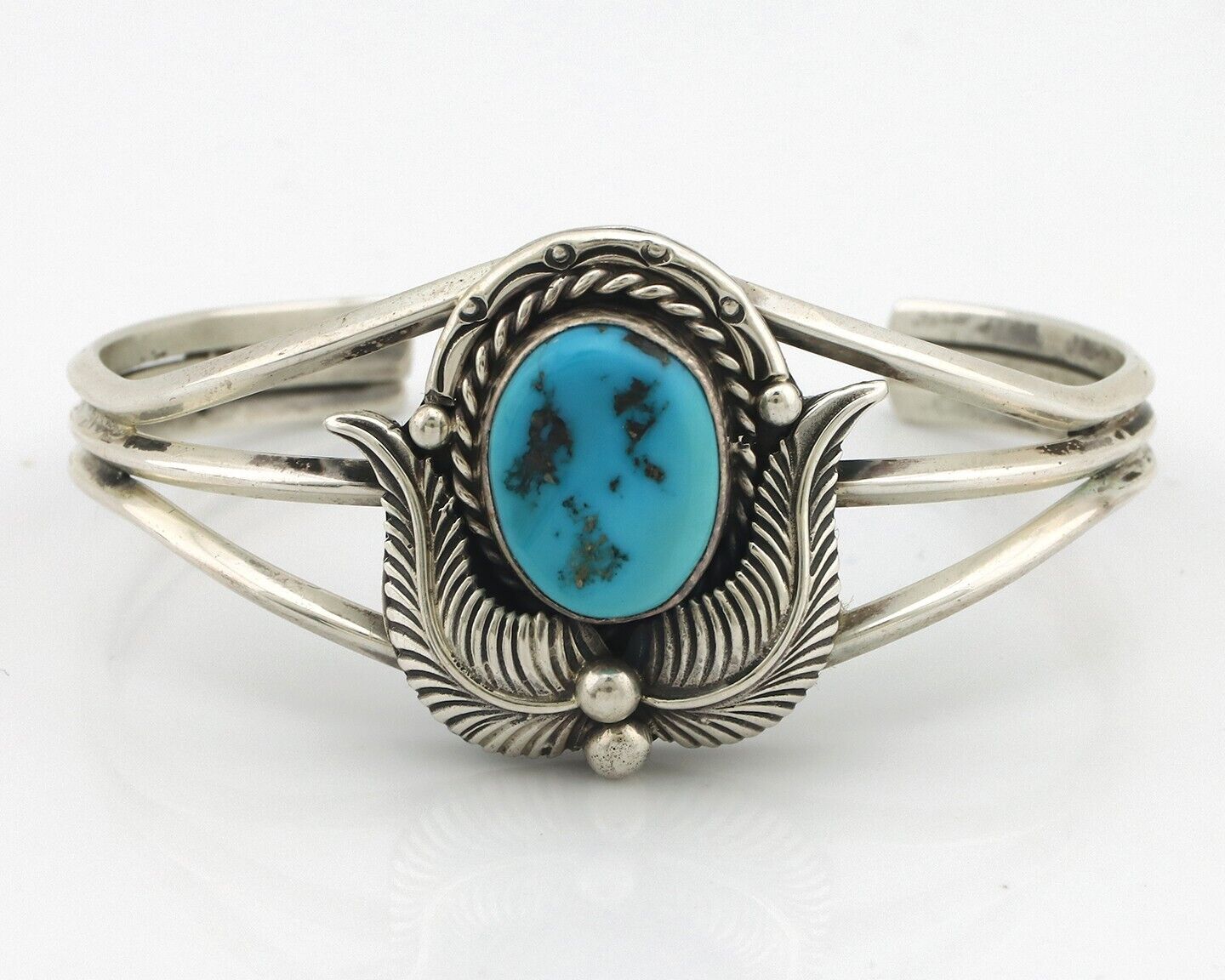 Navajo Bracelet 925 Silver Sleeping Beauty Turquoise Artist Signed MLS C.80's
