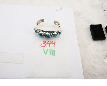 Men Navajo Bracelet Sterling Silver Handmade Nugget Turquoise Signed JR