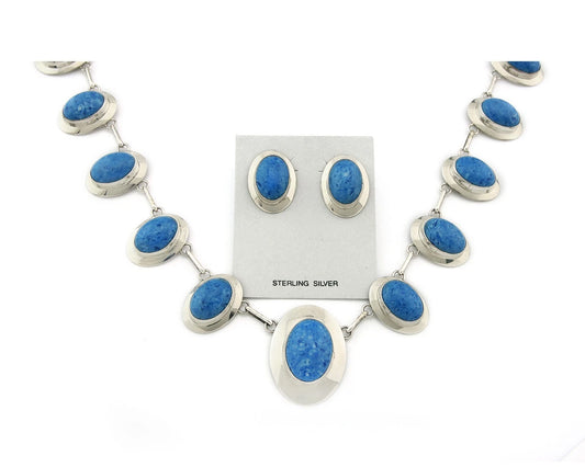 Navajo Necklace Earring Set Sterling Silver Lapis Vintage Signed RW