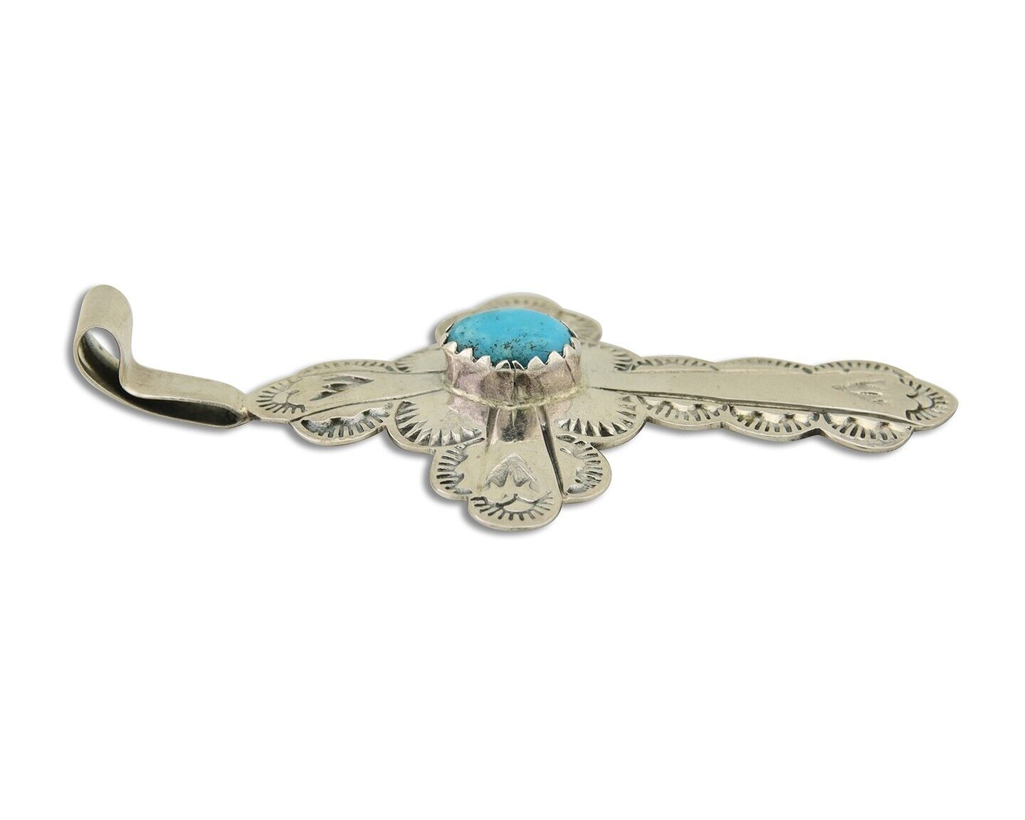 Navajo Cross Hand Stamped Pendant 925 Silver Turquoise Artist Gilbert Lee C.80's