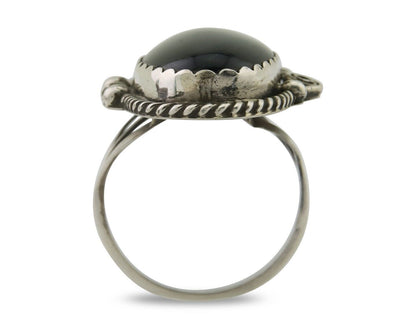 Navajo Handmade Ring 925 Silver Black Onyx Artist Signed Justin Morris C.80's