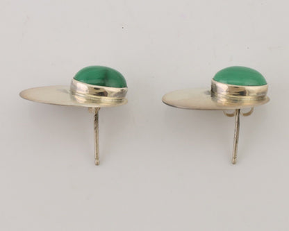 Navajo Shield Earrings 925 Silver Natural Malachite Signed Ella Peters C.80's