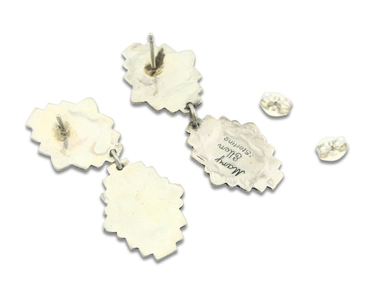 Navajo Earrings Sterling Silver Lapis & Truquoise Vintage Signed Mary Ellen