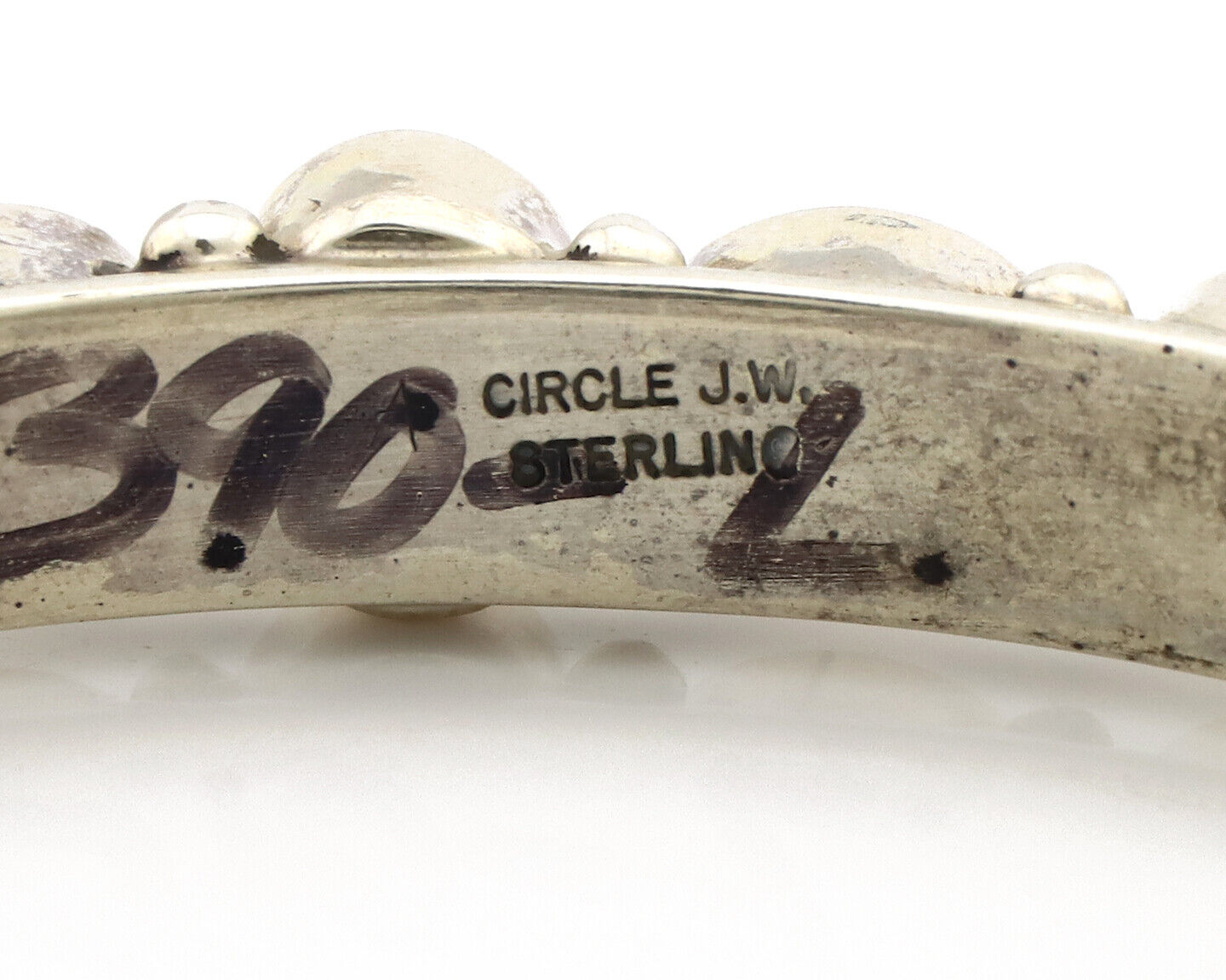 Navajo Bracelet .925 Silver Natural Red Coral Artist Signed Circle JW C.1980's