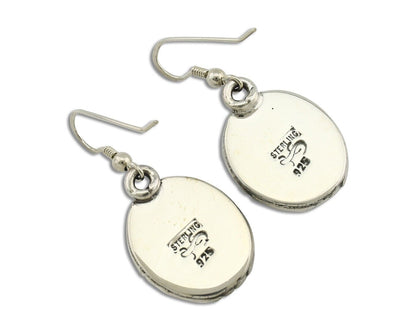 Navajo Handmade Earrings 925 Silver Natural Arizona Turquoise Signed Gecko C.80s