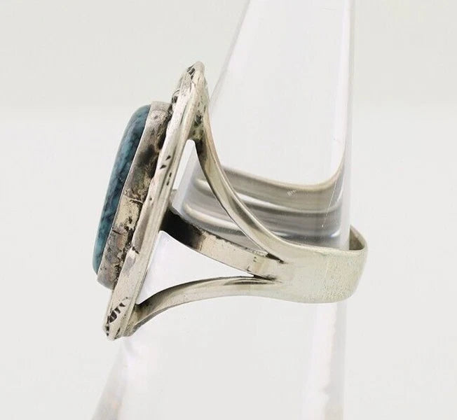 Navajo Handmade Ring 925 Silver Spiderweb Turquoise Native American Artist C.80s