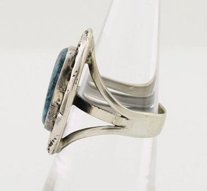 Navajo Handmade Ring 925 Silver Spiderweb Turquoise Native American Artist C.80s