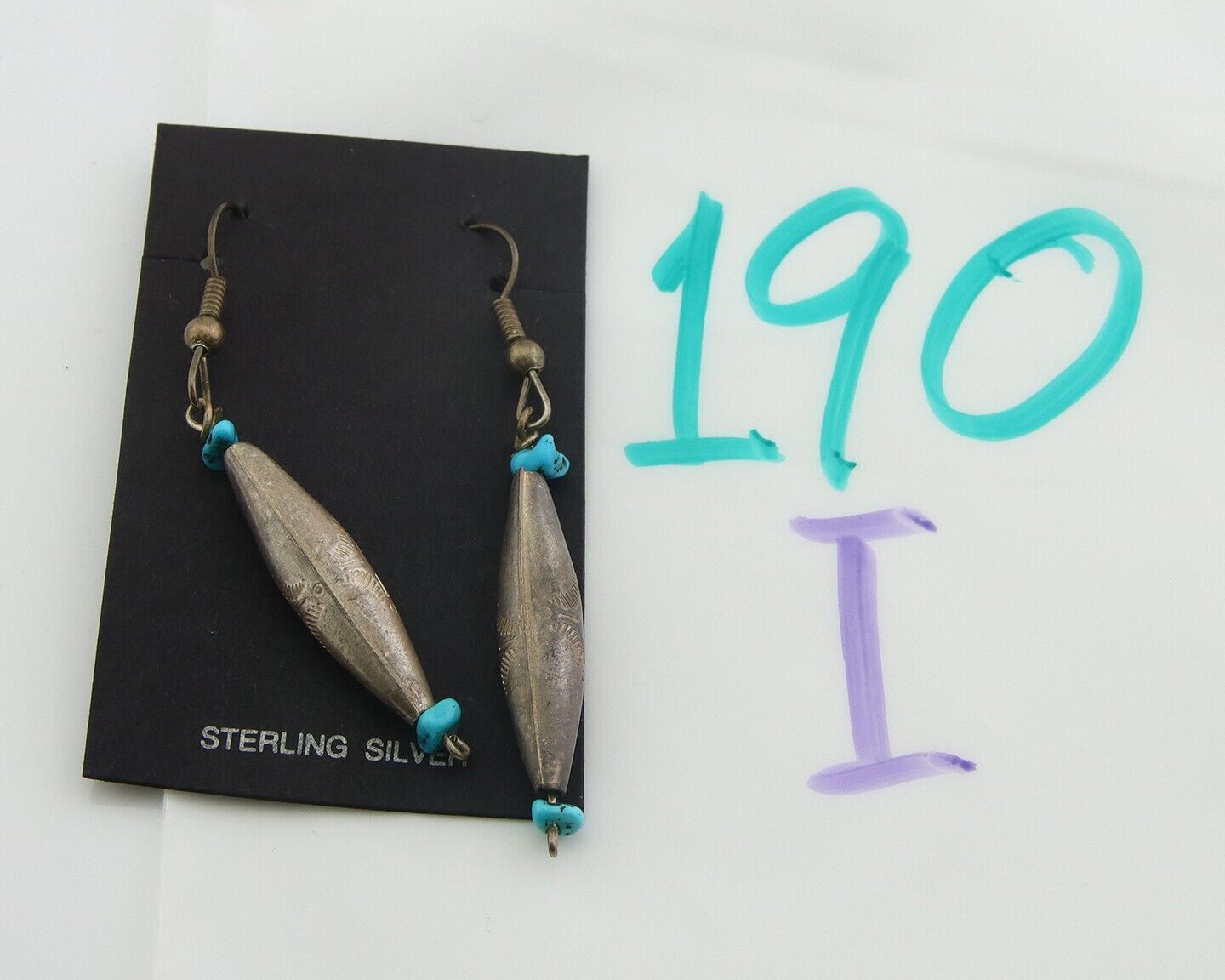 Navajo Earrings 925 Silver Natural Turquoise Native American Artist C.80's