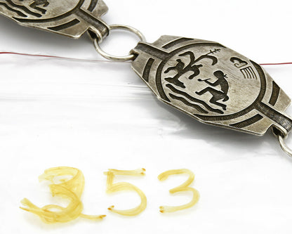 Navajo Concho Belt .925 Silver Pictograph Overlay Signed PB C.80's