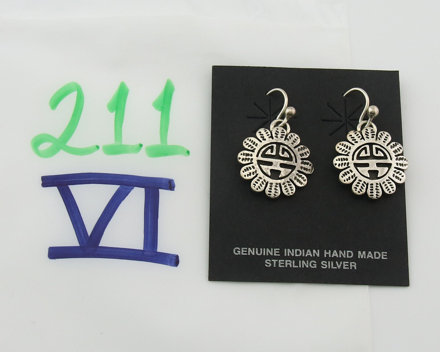 Navajo Tiwa Sun Earrings Sterling Silver Dangle Vintage Authentic