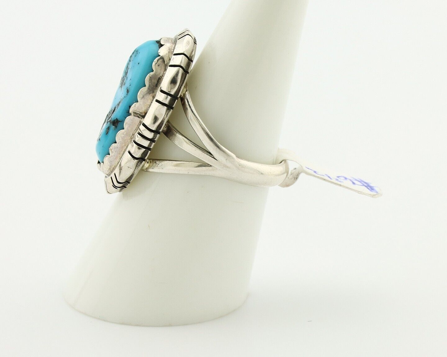 Navajo Ring 925 Silver Sleeping Beauty Turquoise Artist Signed BB C.80's