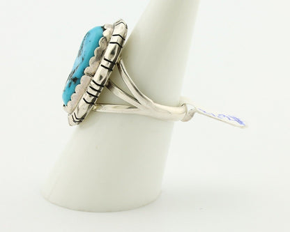 Navajo Ring 925 Silver Sleeping Beauty Turquoise Artist Signed BB C.80's