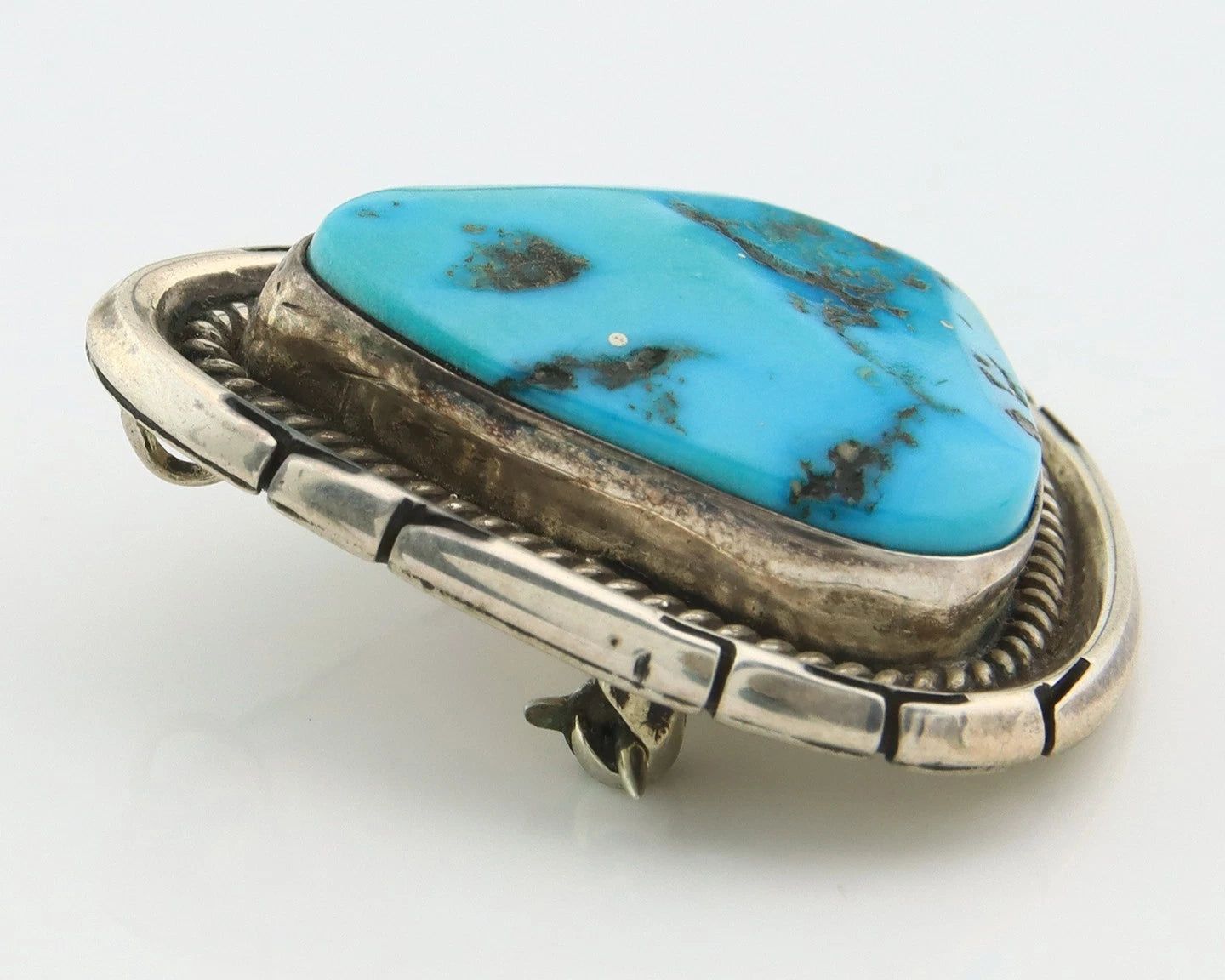 Navajo Handmade Pin Sterling Silver Turquoise Vintage Native Artist