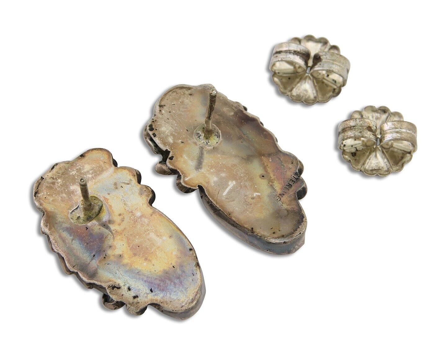 Navajo Handmade Earrings 925 Silver Natural Turquoise Native Artist C.80's