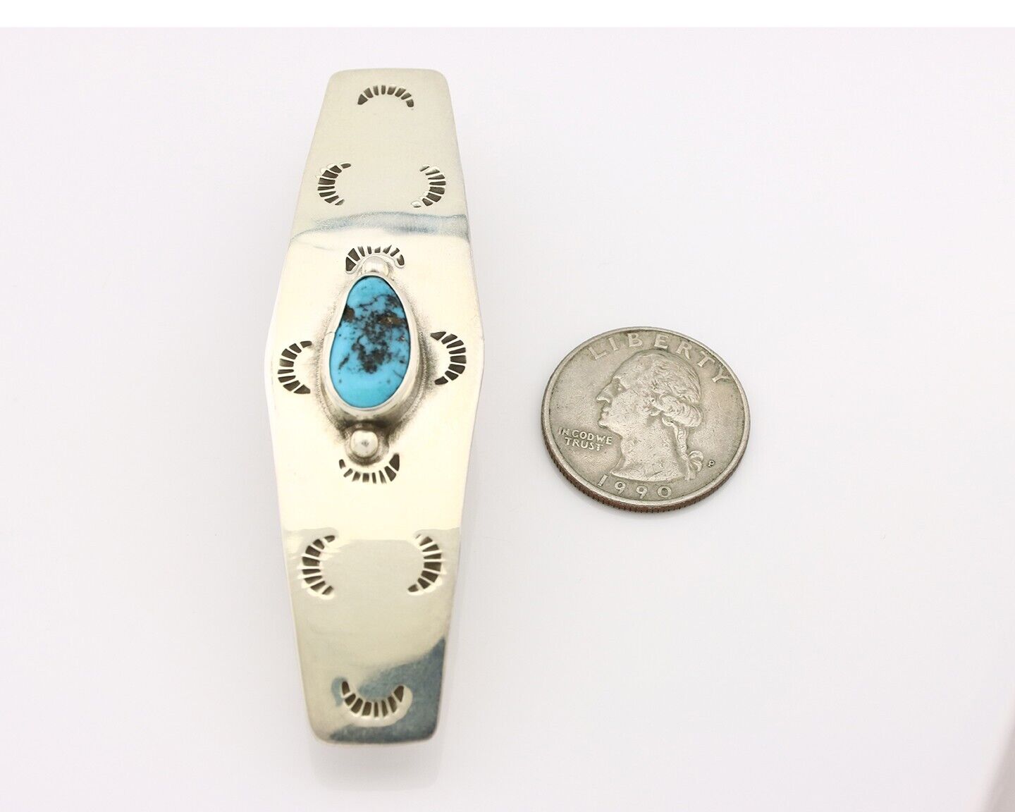 Women Navajo Hair Clip Barrette Blue Turquoise 925 Silver Native American C.80's