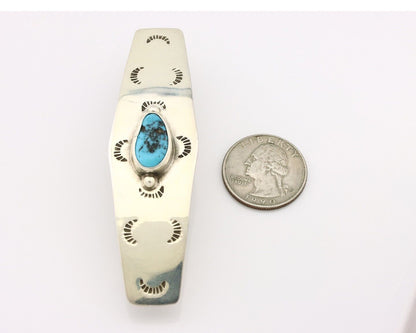 Women Navajo Hair Clip Barrette Blue Turquoise 925 Silver Native American C.80's