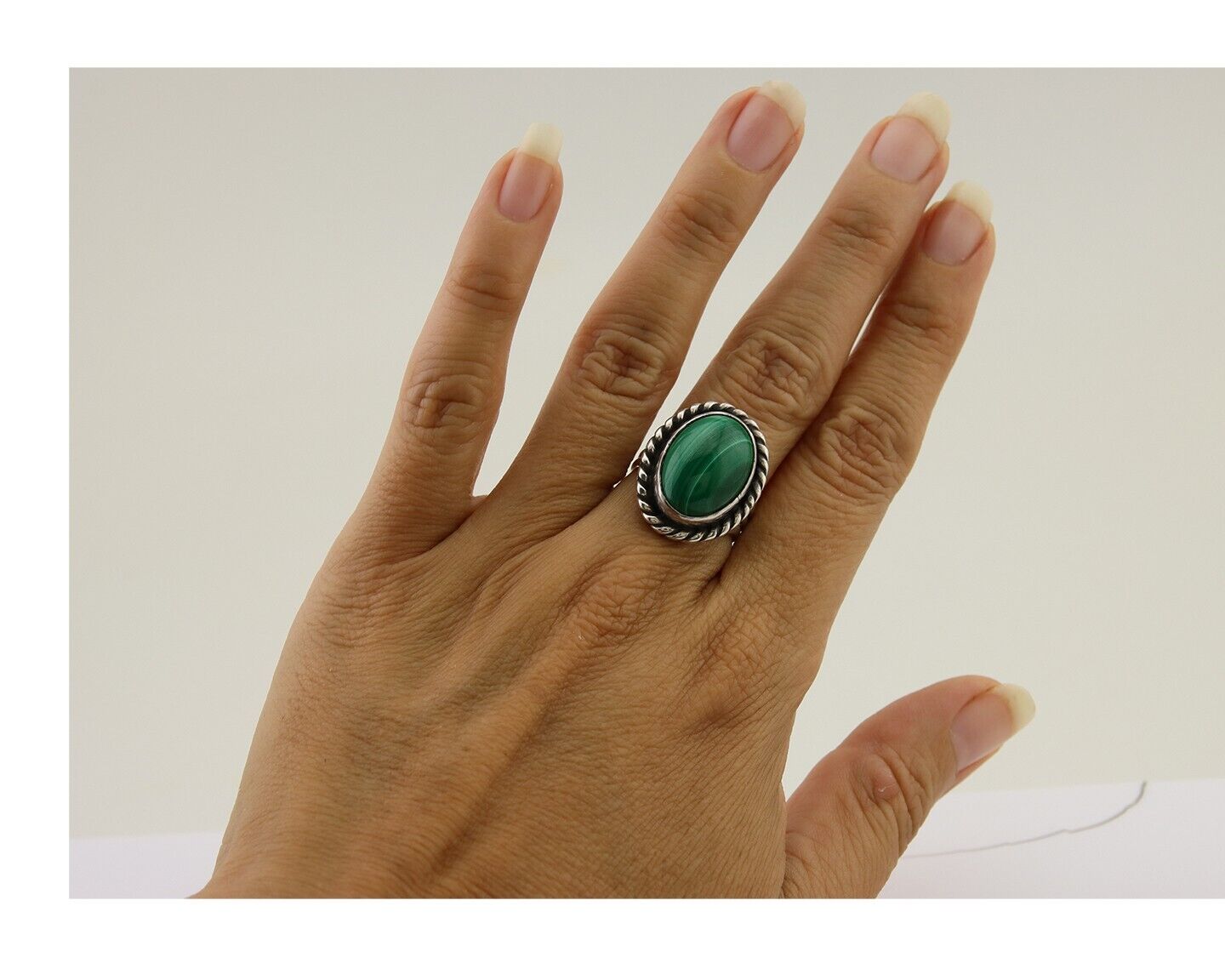 Navajo Ring 925 Silver Natural Malachite Native American Artist C.80's