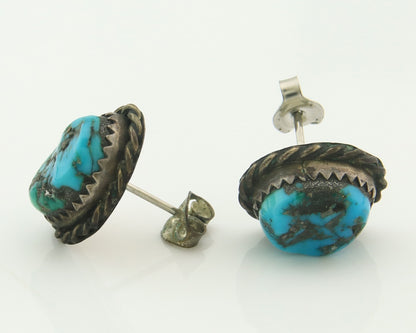 Navajo Earrings Sterling Silver Natural Turquoise Vintage Handmade