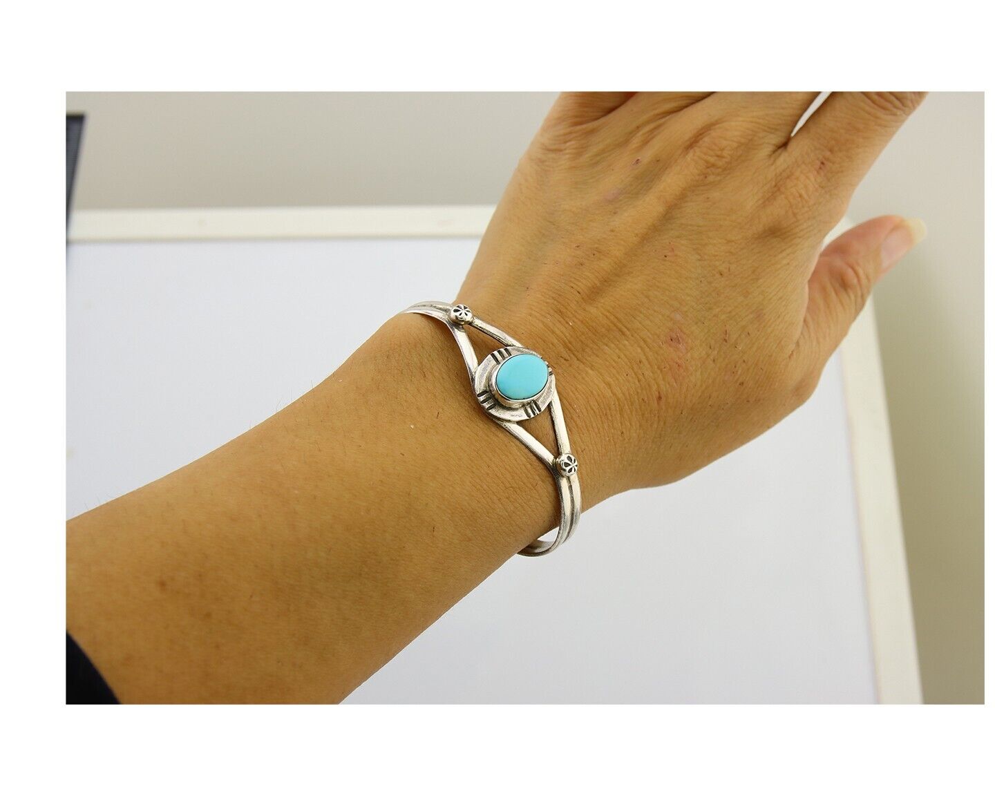 Navajo Cuff Bracelet 925 Silver Turquoise Native American Artist Handmade C.80's