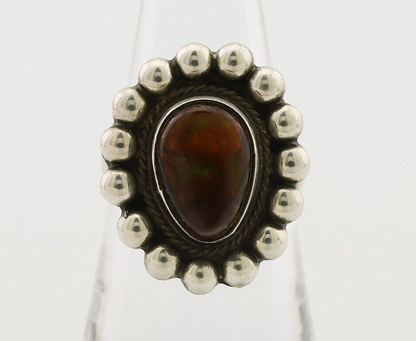 Navajo Handmade Ring 925 Silver Natural Fire Opal Native Artist Size 7.75 C.80's