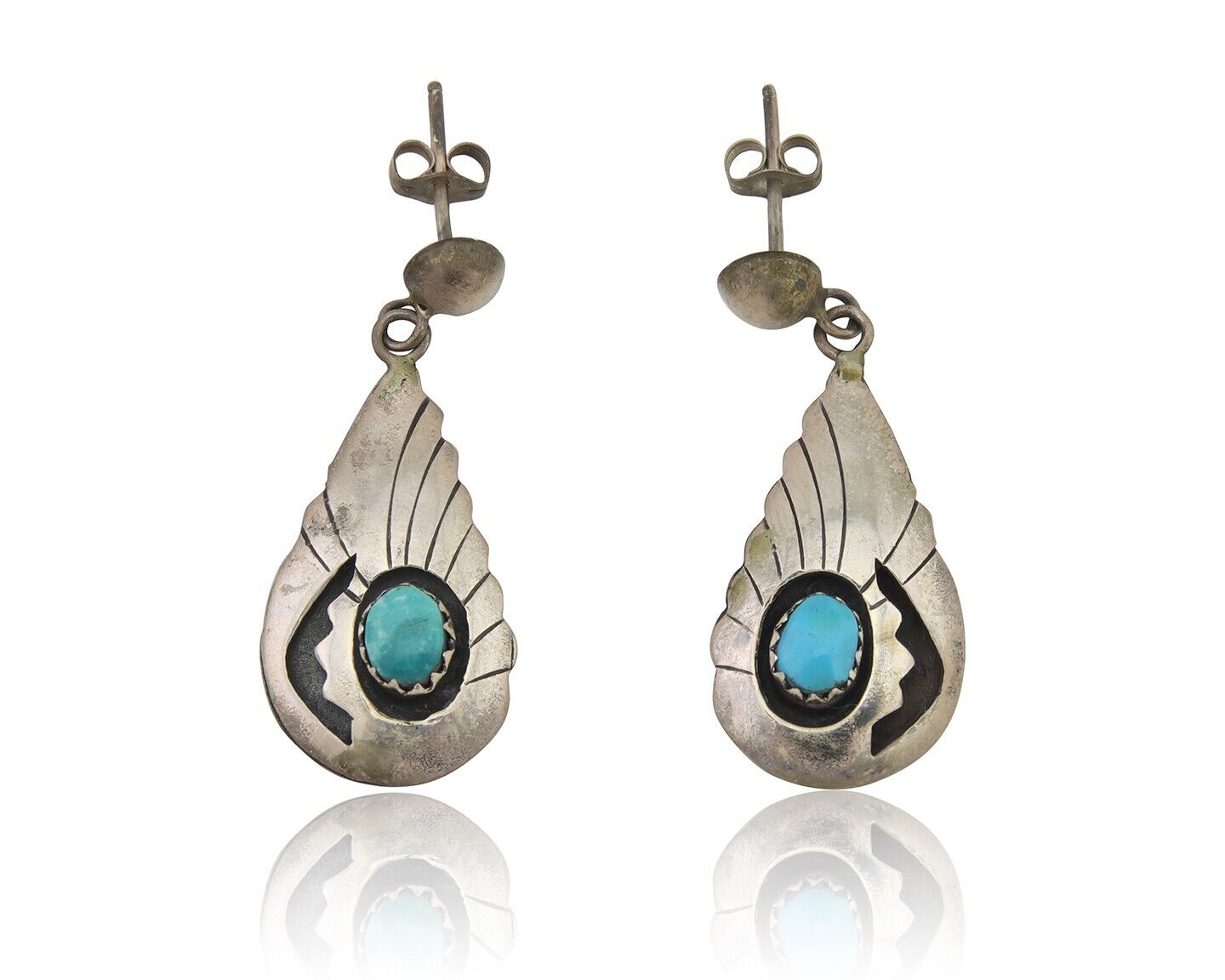Navajo Earrings 925 Silver Blue Turquoise Native American Artist C.80's