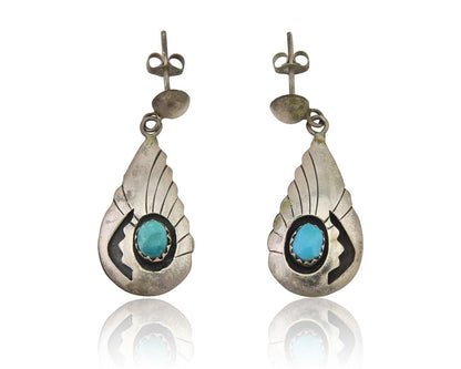 Navajo Earrings 925 Silver Blue Turquoise Native American Artist C.80's