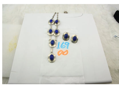 Navajo Necklace Earring Set Sterling Silver Lapis Vintage Signed W Denetdale
