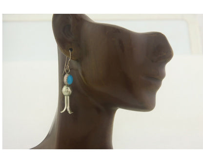 Navajo Squash Earrings 925 Silver Natural Turquoise Native American Artist C80s