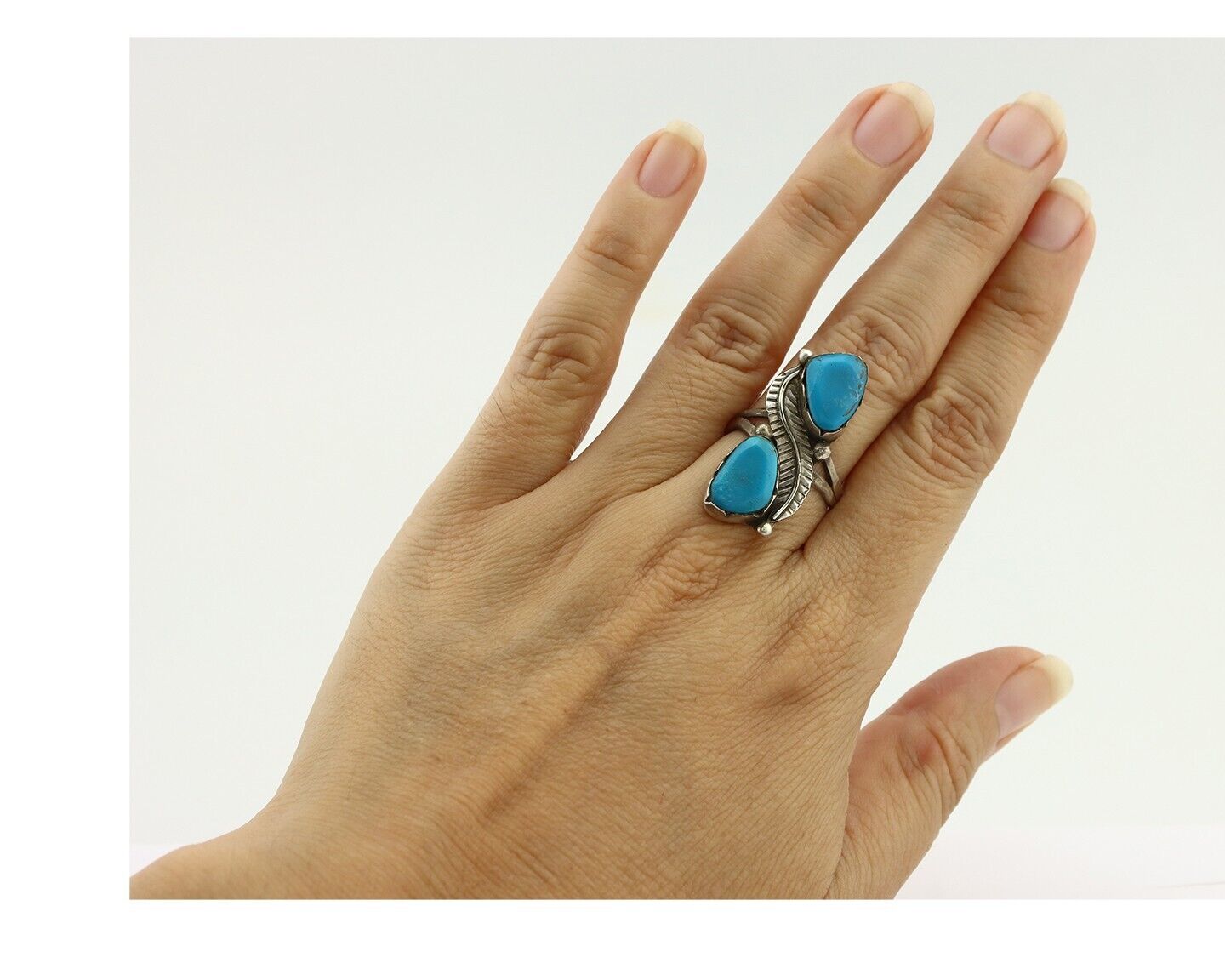 Navajo Ring 925 Silver Blue Turquoise Artist Signed K C.80's