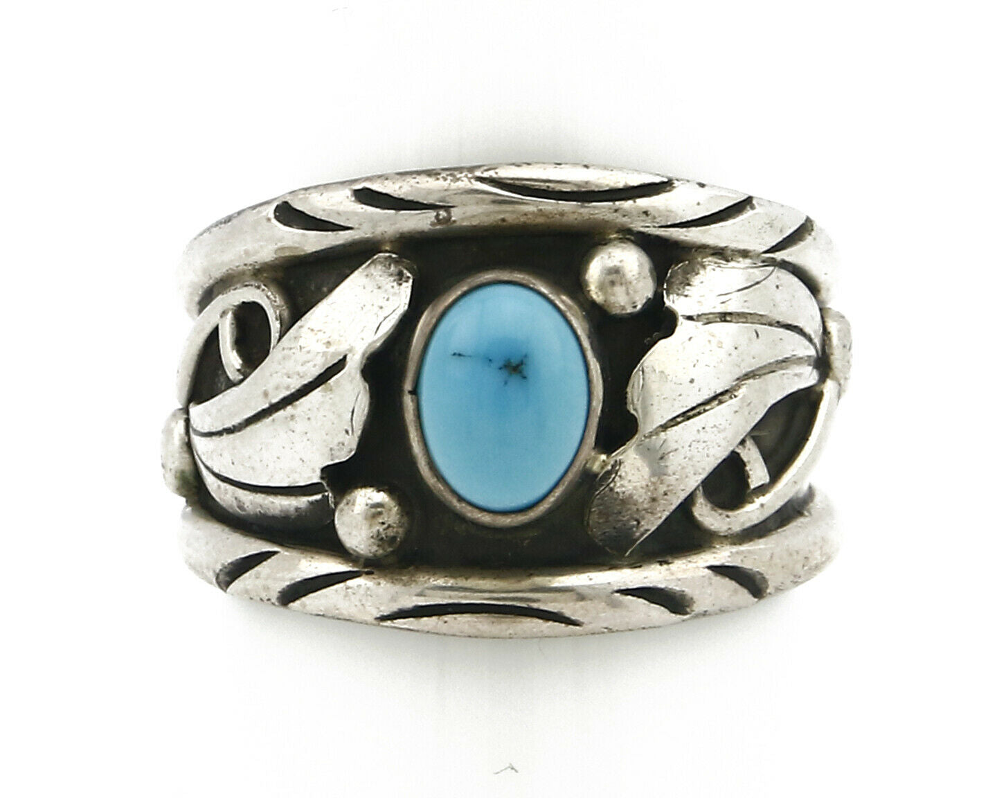 Navajo Ring .925 Silver Handmade Sleeping Beauty Turquoise Signed ELA C.80's