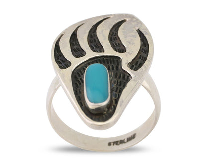 Navajo Badger Paw Ring 925 Silver Turquoise Native American Artist C.80's