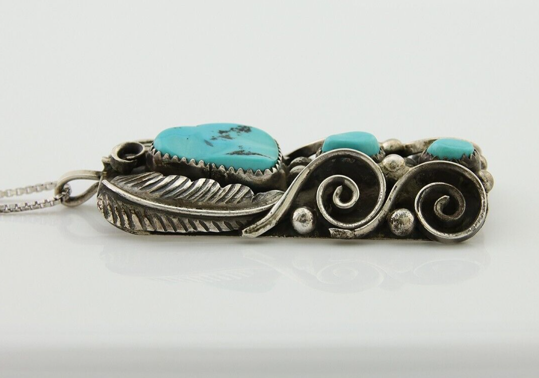 Navajo Necklace 925 Silver Natural Turquoise Native American Artist C.80's