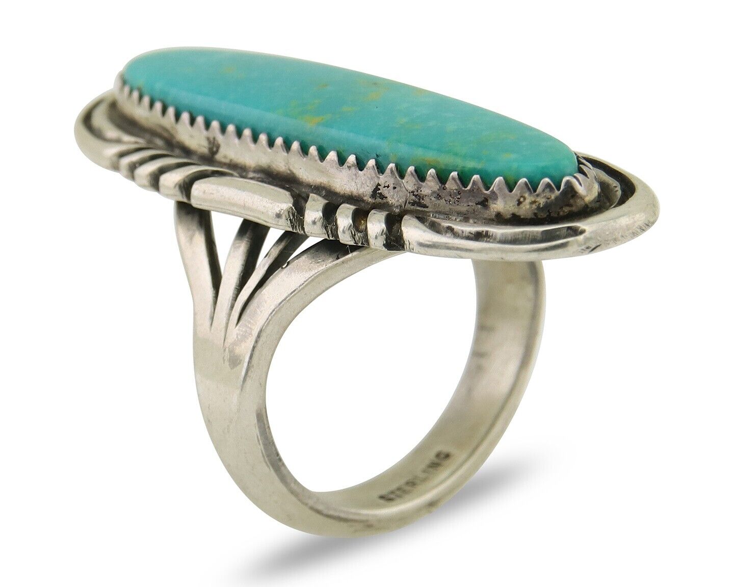 Navajo Hand Stamped Ring 925 Silver Turquoise Native Artist Begay C.80's