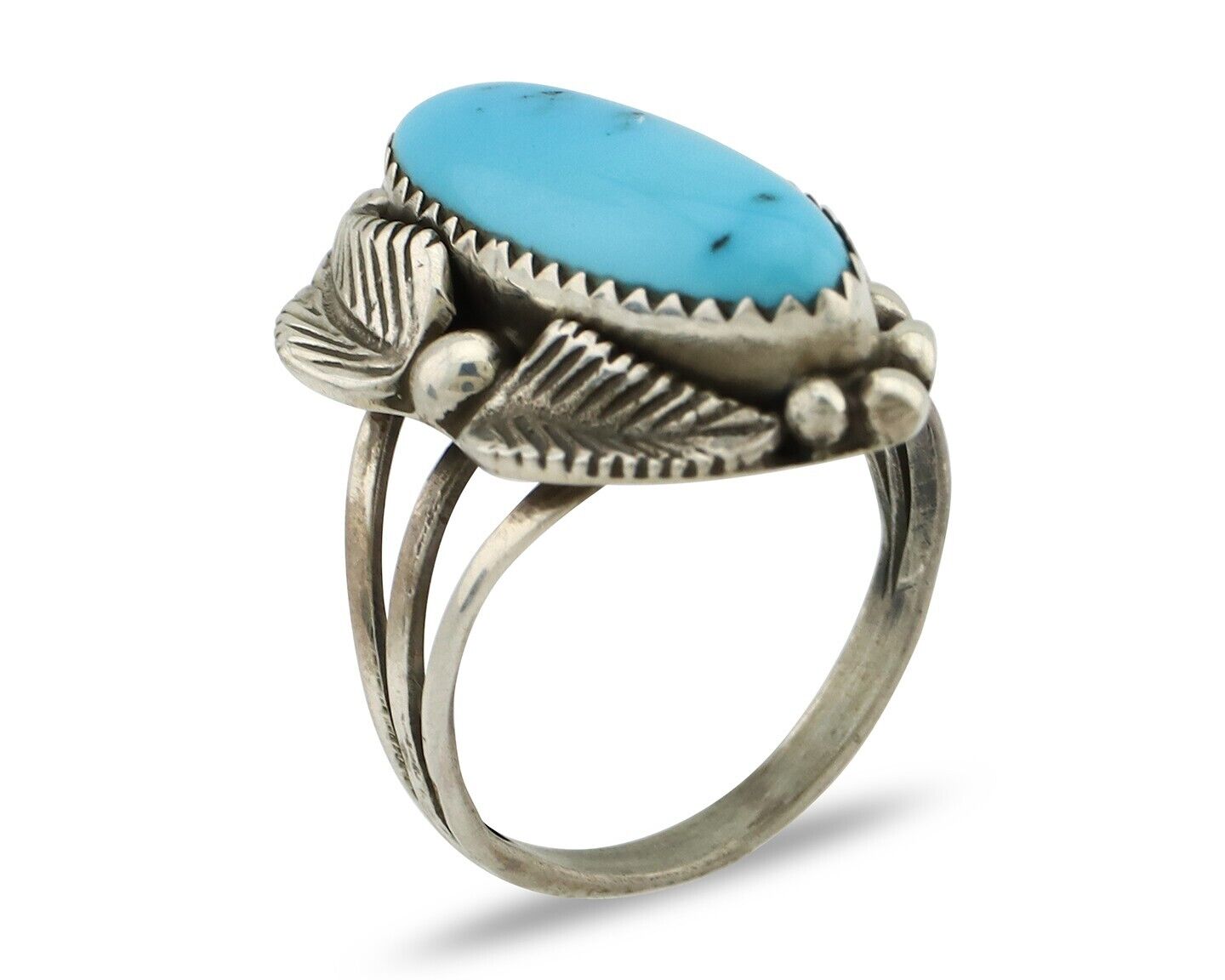 Navajo Ring 925 Silver Sleeping Beauty Turquoise Signed SC C.80's