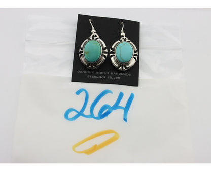 Navajo Handmade Earrings 925 Silver Natural Arizona Turquoise Signed Gecko C.80s
