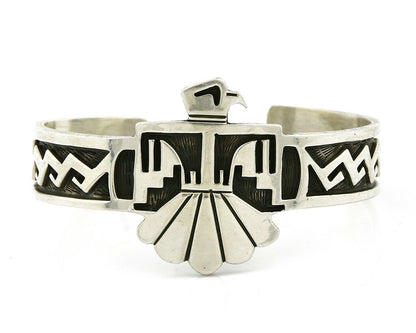 Navajo Handmade Bracelet .925 Silver Thunderbird Overlay Cuff