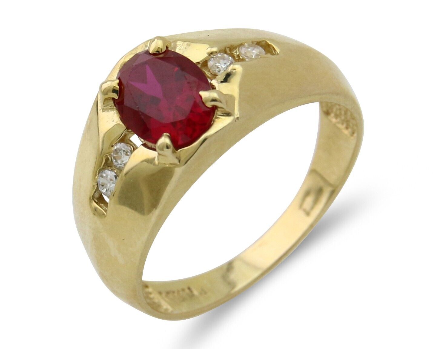 Men Lab-Created Gemstone & Simulated Diamond Ring in 14k Real SOLID Yellow Gold