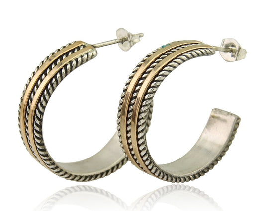 Navajo Earrings 925 Silver & Gold Handmade Artist Signed Tom Hawk C.80's