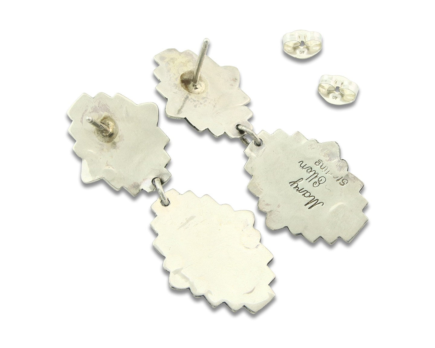 Navajo Earrings Sterling Silver Lapis & Truquoise Vintage Signed Mary Ellen