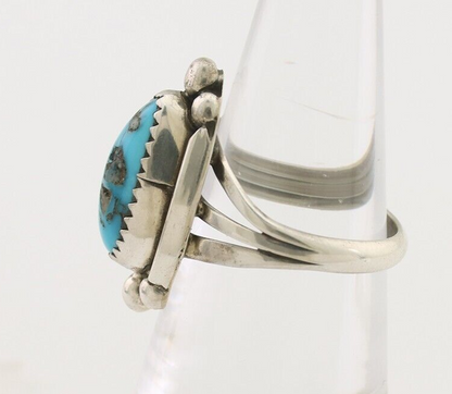 Navajo Ring 925 Silver Sleeping Beauty Turquoise Artist Signed SC C.80's